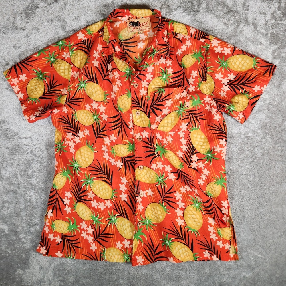 InGear Fashions‎ Hawaiian Shirt Men's Large L Orange Pineapple Short Sleeve